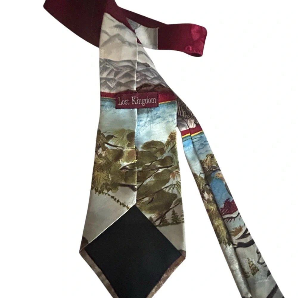 Scenic Red and Blue Men's Tie with Eagle and mountain scene